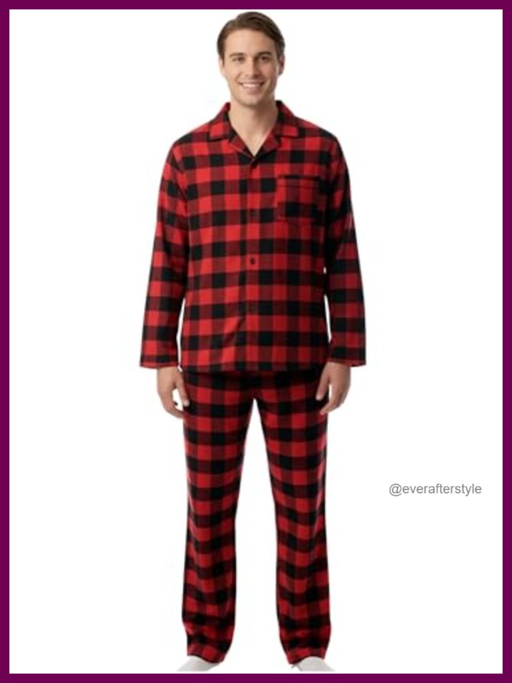 Men's Plaid Button Front Flannel Pajama Set Long Sleeve Sleepwear